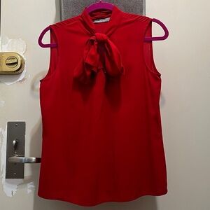 Andrew Marc Red medium Sleeveless flowy bow tie V Neck sleeveless blouse Tank